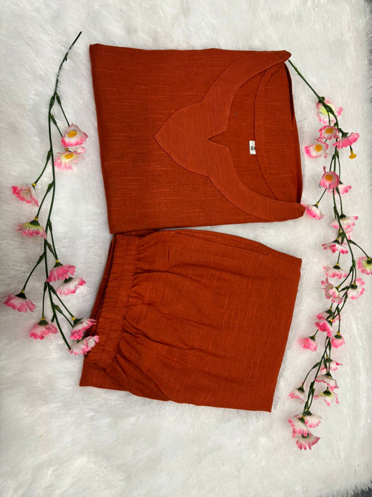 Rust Color Cotton Casual Wear Co-Ord Set