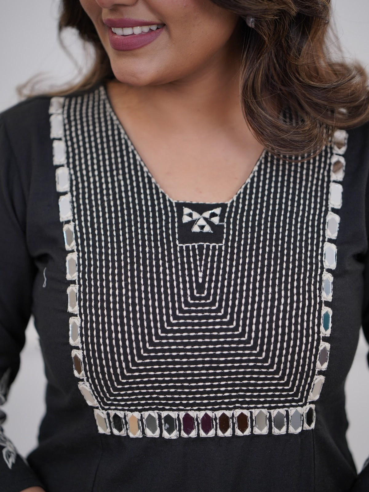 Black Embroidered Cotton Kurta And Pant Set