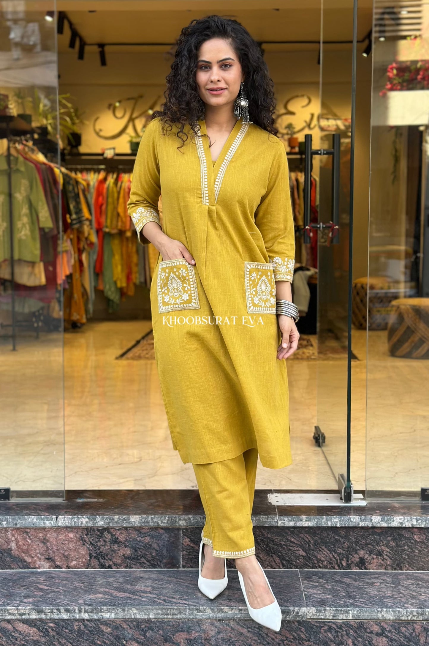 Yellow Beautiful Cotton Slub With Both Sides Pocket