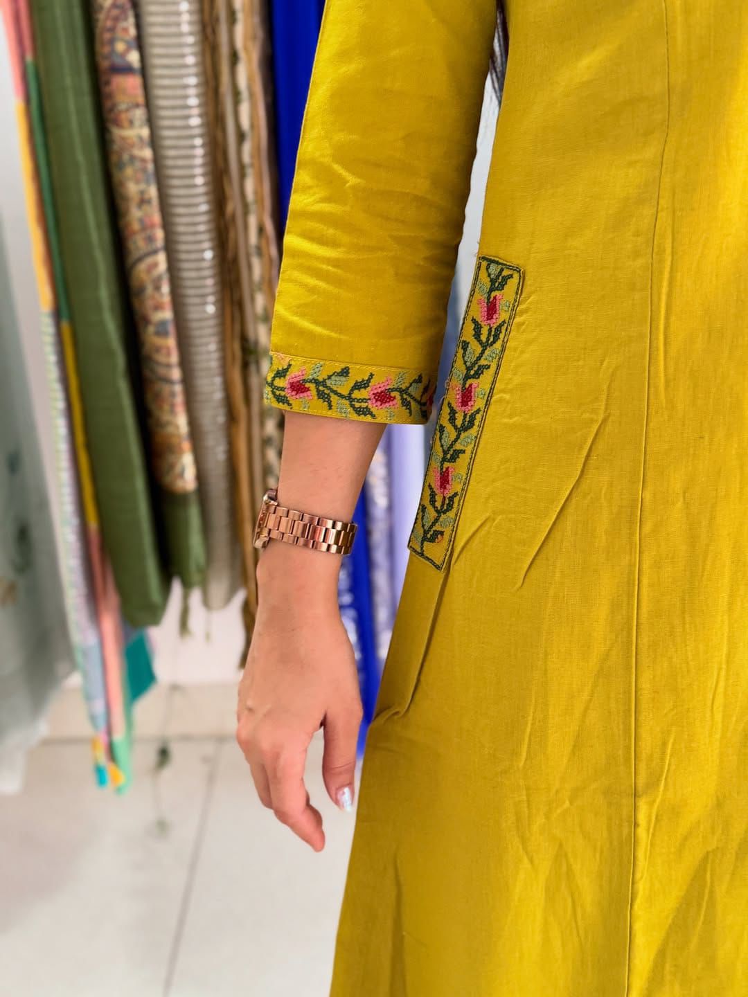 Elegant Mustard Yellow Embroidered Kurta Set For Women