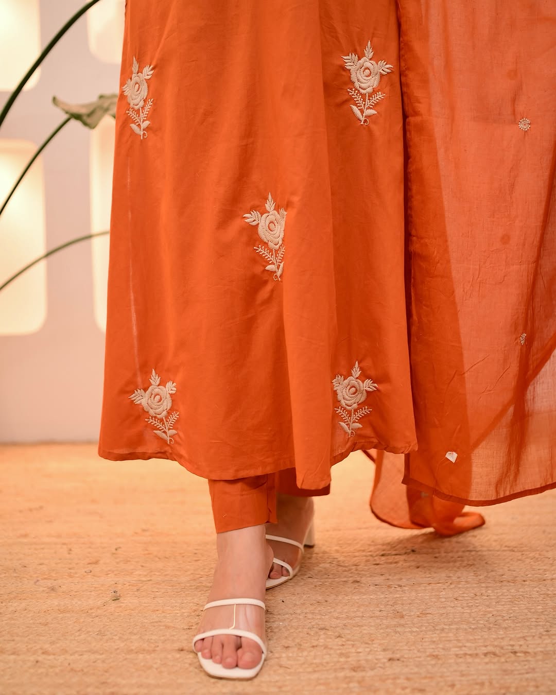 Mocha Orange Threadwork Cotton Suit