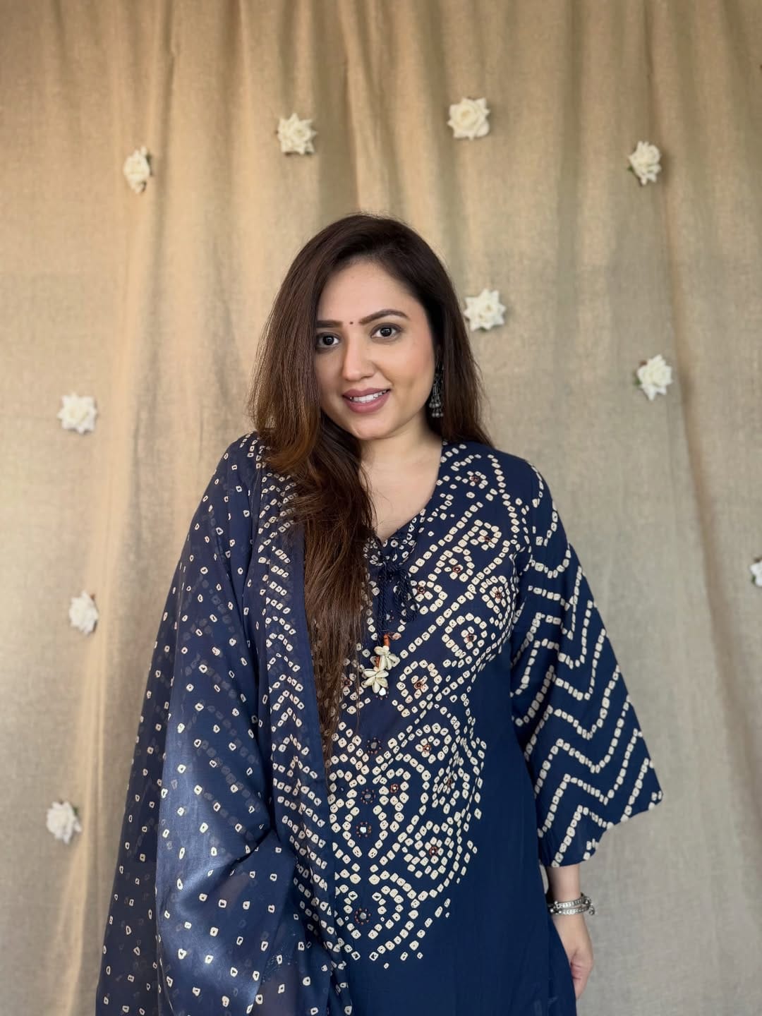 Jaipur Bandhej Navy Blue Bandhani Printed Kurta Set With Dupatta