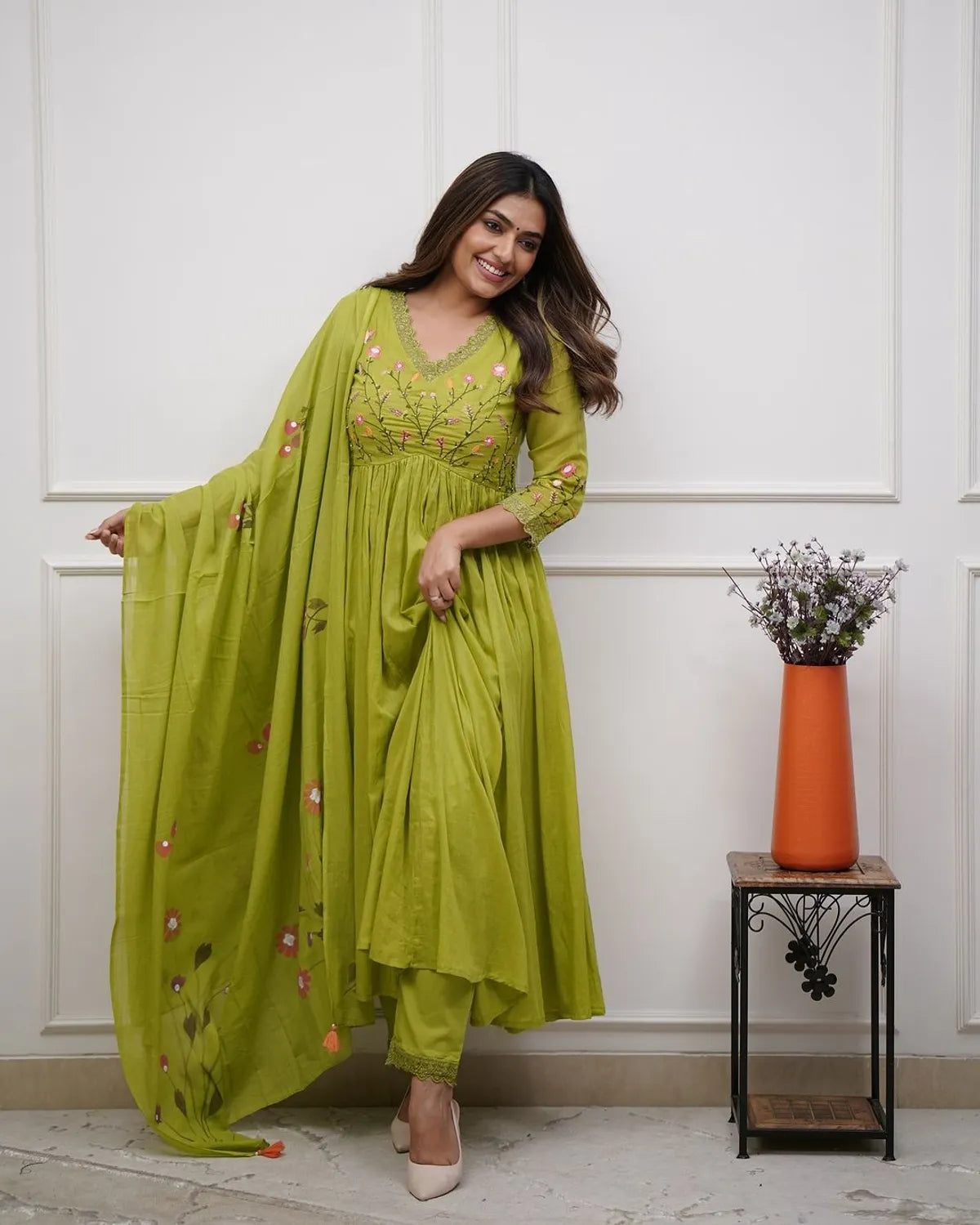 Green Embroidered Anarkali Kurta Set With Dupatta