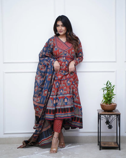 Jaipur Kurta Red Cotton Anarkali dupatta set
