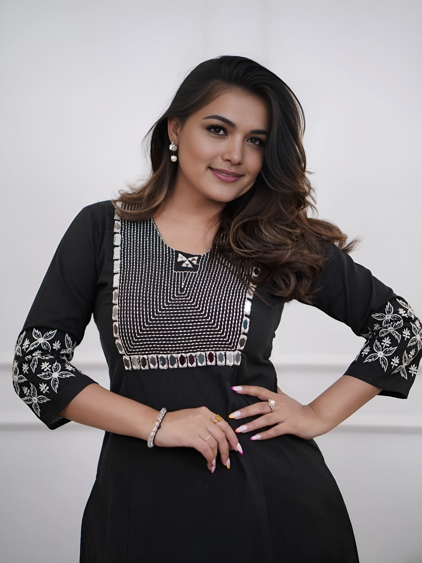 Black Embroidered Cotton Kurta And Pant Set