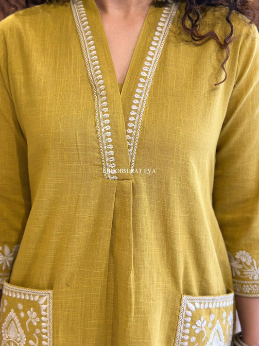 Yellow Beautiful Cotton Slub With Both Sides Pocket