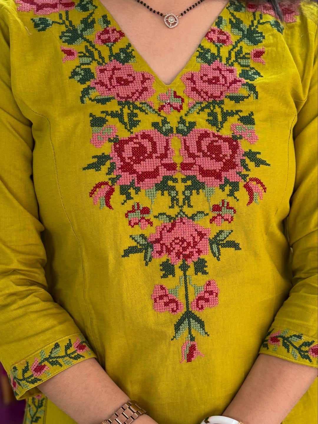 Elegant Mustard Yellow Embroidered Kurta Set For Women