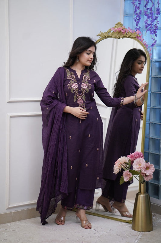 Jaipur Bandhej Purple Embroidered Cotton Kurta Set With Dupatta – Stylish Ethnic Wear For Women