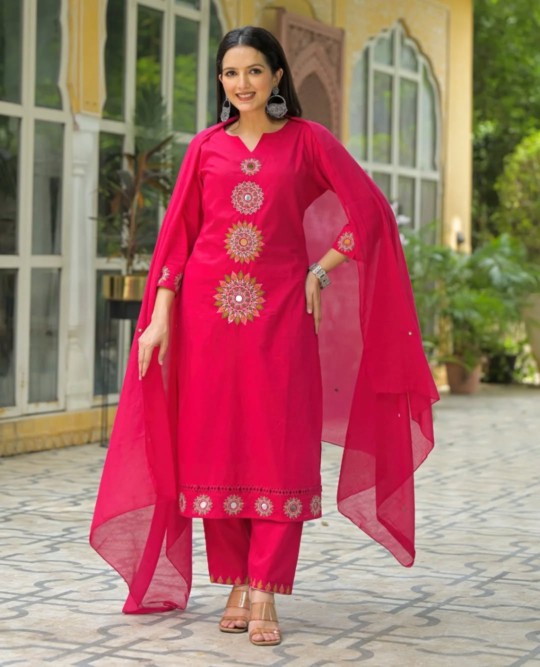 Jaipur Bandhej Elegant Pink Embroidered Kurta Set With Dupatta