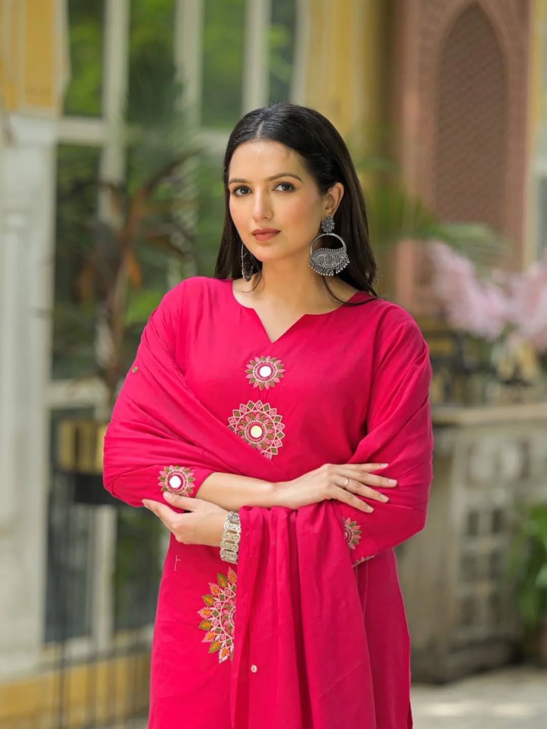 Jaipur Bandhej Elegant Pink Embroidered Kurta Set With Dupatta