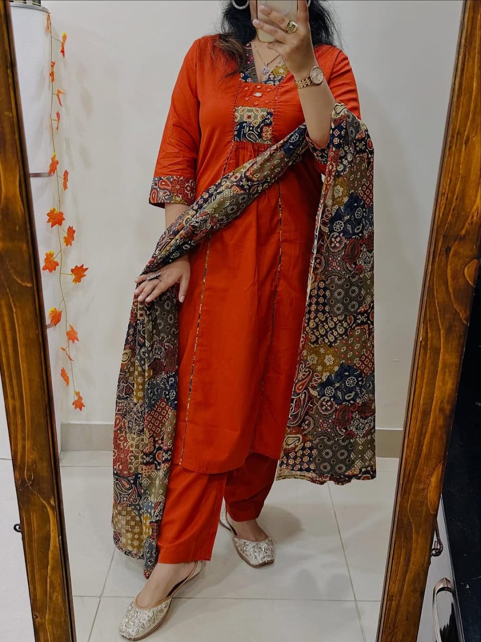 Jaipur Bandhej Orange Kurta Set With Printed Dupatta – Elegant Ethnic Wear