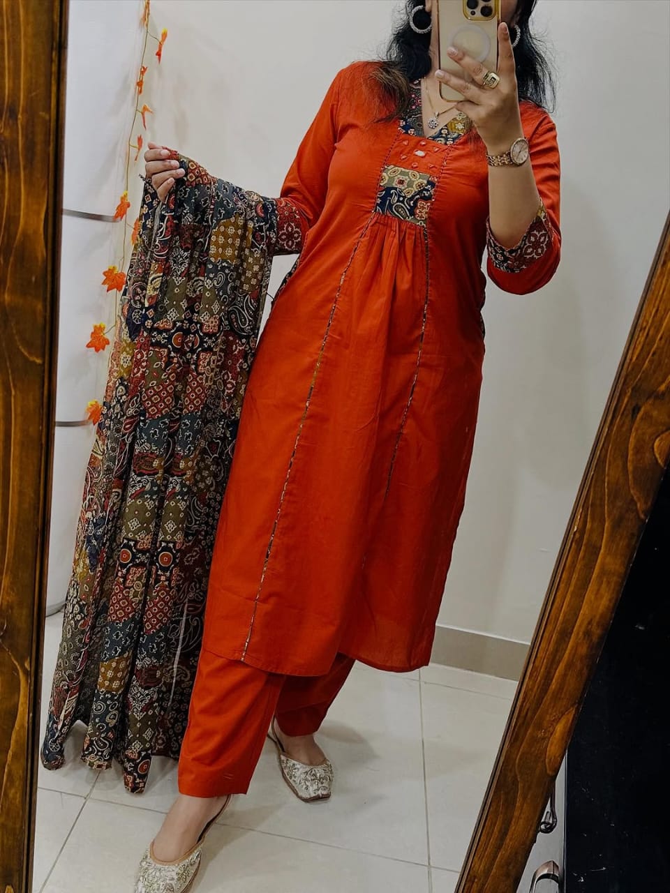 Jaipur Bandhej Orange Kurta Set With Printed Dupatta – Elegant Ethnic Wear