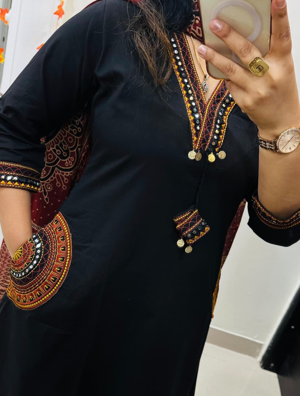 Jaipur Bandhej Black Kurta Set With Black Printed Dupatta – Elegant Ethnic Wear