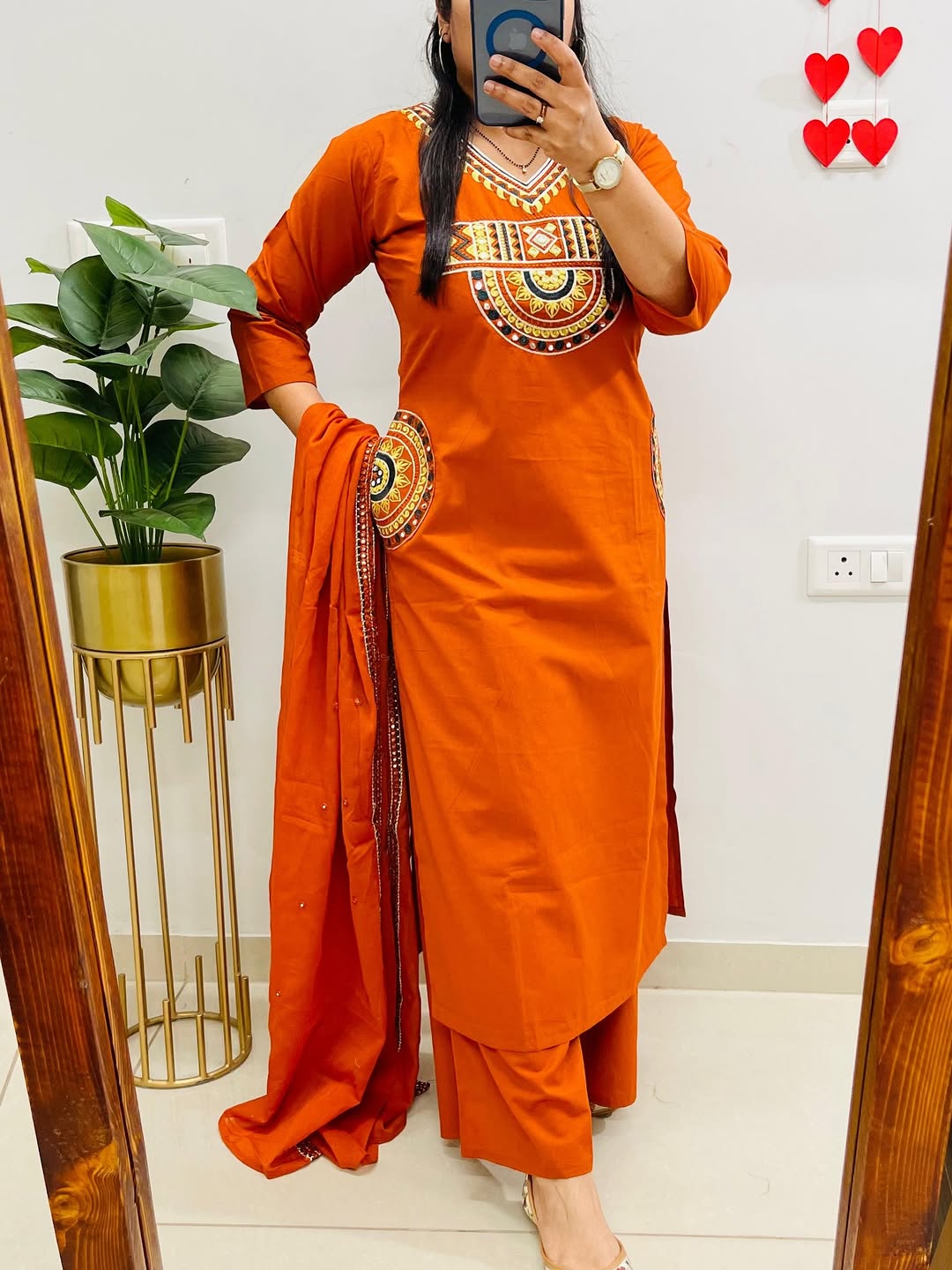 Orange Embroidered Kurta Set With Matching Dupatta