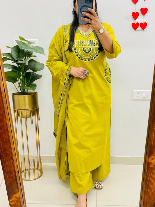 Mustard Yellow Embroidered Kurta Set With Matching Dupatta