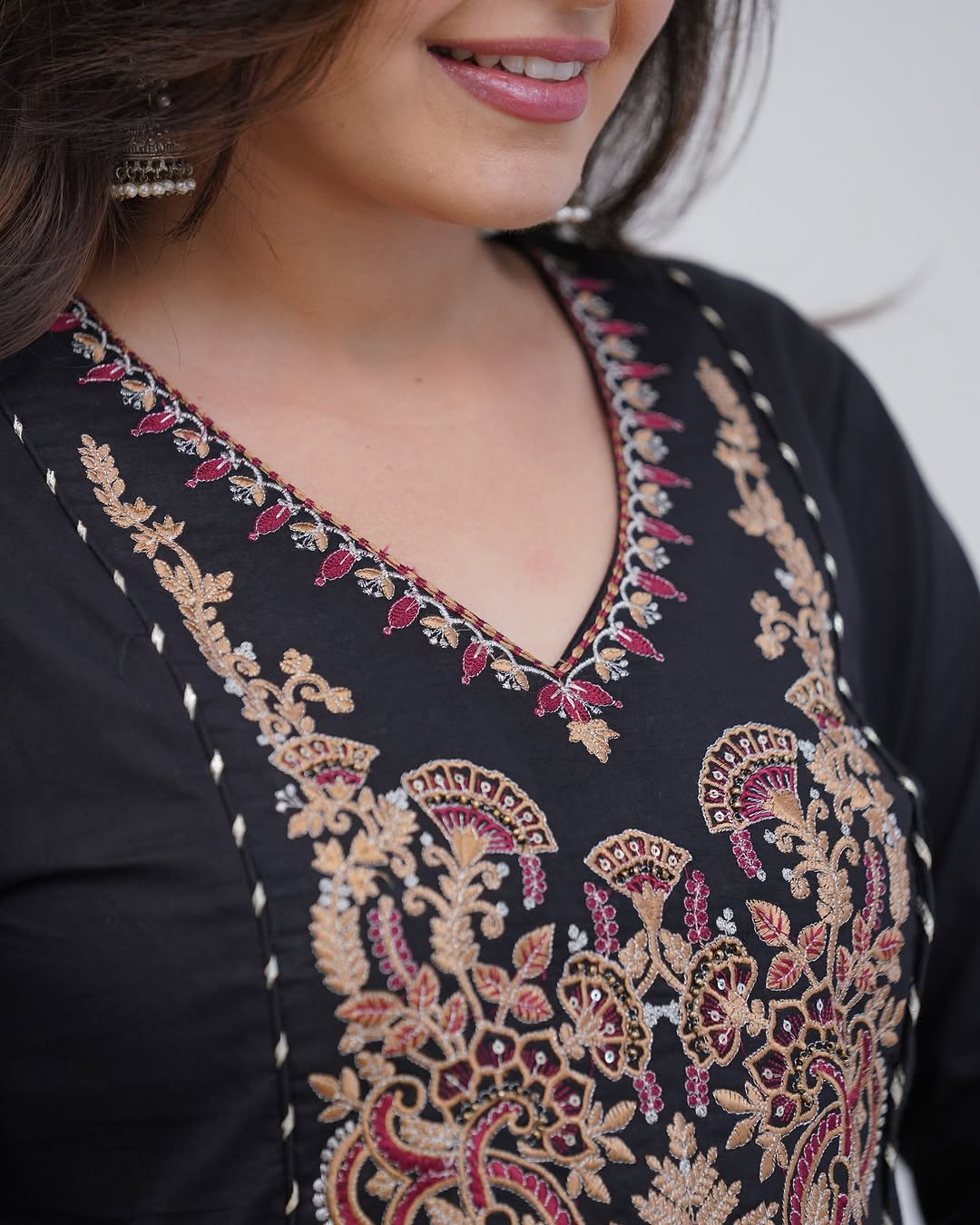 Jaipur Bandhej Classic Black Embroidered Anarkali Suit Set