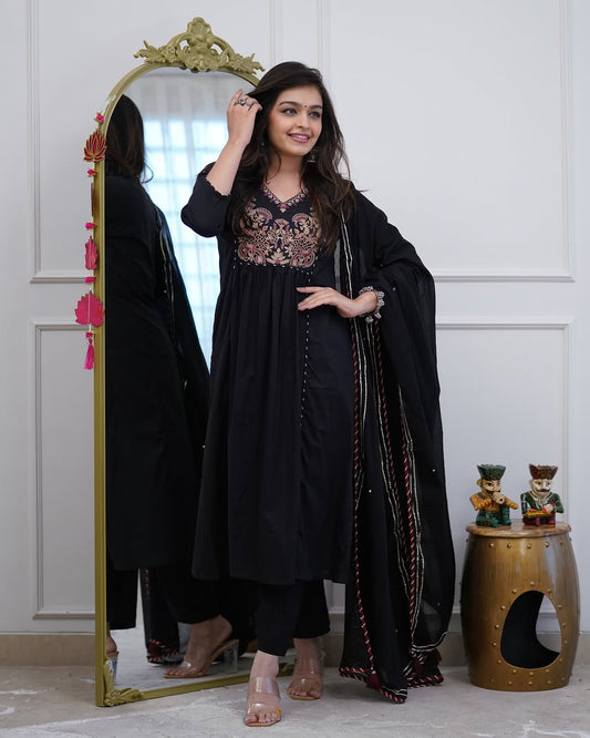 Jaipur Bandhej Classic Black Embroidered Anarkali Suit Set